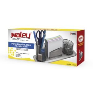 Porta Triplo Canetas, Clips E Lembrete Home Office Maxcril Cristal